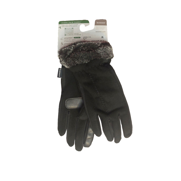 Isotoner Signature Black Fleece Gloves Faux-Fur Cuffs Sz One Size NWT - Picture 2 of 13